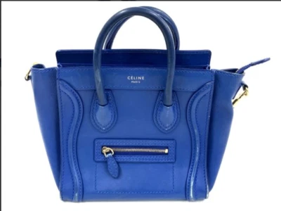 Bolso de Mano Celine Luggage Nano Shopper Cuero 2WAY Azul JAPÓN USADO Foto 1 de 4