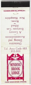 Vintage Matchbook Cover Winding Brook Lodge Restaurant Keene NH . - Picture 1 of 3