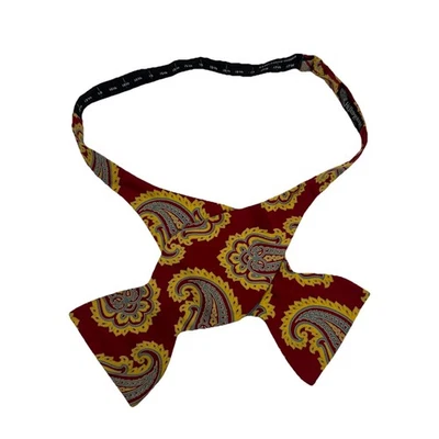 F.R. Tripler & Co Burgundy & Tan Paisley Print Adjustable Self Tie Silk Bow Tie - Image 1 of 4