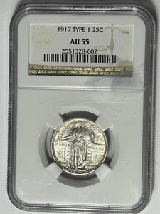 1917 TYPE 1 STANDING LIBERTY QUARTER NGC AU 55 - Picture 1 of 4