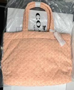 Coach Signature Terry Tote Bag CT764 - FADED BLUSH Terrycloth LARGE Shoulder Bag - Picture 1 of 12