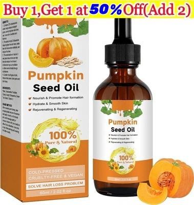 FASHION BASE Pumpkin Seed Oil for Hair & Skin, 100% Pure Cold Pressed, 60ml x1/2 Pack