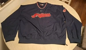 MLB Nike Cleveland Indians Navy Nylon Pullover Jacket Mens XL Chief Wahoo - Picture 1 of 4