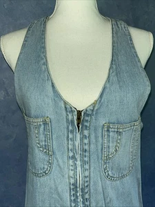 Vintage Rafaella Denim Light Blue Jean Dress Long Size Medium Sleeveless Pockets - Picture 1 of 12