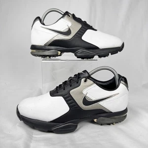 Nike Air Max Golf Shoes Mens Size 7 White Black Leather Spiked - Picture 1 of 6