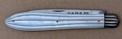 Карманный нож викторианской эпохи конца 1800-х из чистого серебра с перламутром - с клеймом - Изображение 1 из 4