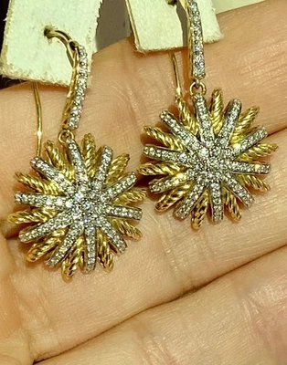 David Yurman 18K Yellow Gold Diamond Drop Earrings 1.25” 0.65ct Box Retired - Image 1 of 4