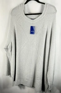 Apt9 Pullover Suéter Top Mujer 4X Gris Raglán Manga Larga Cuello Redondo Tejido NUEVO - Imagen 1 de 5