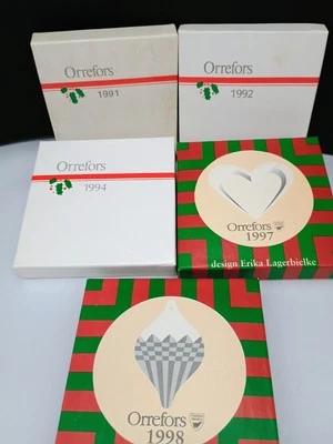 5 adornos de cristal Orrefors en cajas - 1991, 1992, 1994, 1997, 1998 Foto 1 de 4