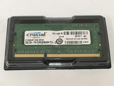 Crucial 2GB SODIMM RAM 1Rx8 PC3-12800 CT25664BF160B.C8FKR - Image 1 of 2