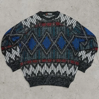 Suéter Tejido Lana Diseño Geométrico Multicolor Escandia Años 80 Talla Grande Foto 1 de 4