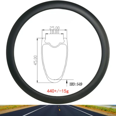 Disco de llanta de carbono para bicicleta de carretera 700C 45*25 mm o cubierta de freno en V sin cámara 16-36 orificios Foto 1 de 4