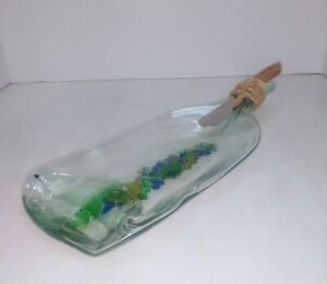 Slumped Glass Wine Bottle With Art Glass Cheese/Dip Service Piece With Stainless