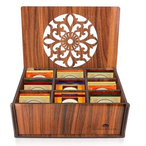 RoyalHouse Premium Wood Hard MDF Tea Storage Box Organizer Brown Eco-Friendly... - Picture 1 of 6