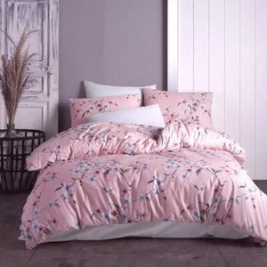 3-pc Bedding Set: TURKISH COTTON DUVET COVER + 2 PILLOW CASES PINK SAKURA - Picture 1 of 12