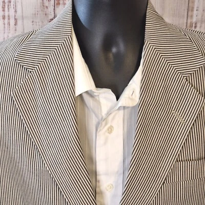 Haggar Casuals Vintage Mens 36R Black White Seersucker Ventless 3 Button - Image 1 of 4