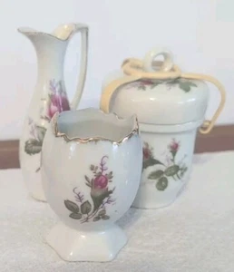 Vintage 3 Stück Keramik Moos Rose Ei Coddler, Halter & Krug  - Bild 1 von 16