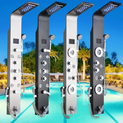 LED Pannello colonna doccia idromassaggio acciaio inox cascata soffione doccetta - Immagine 1 di 3