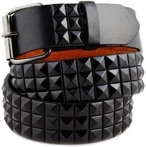 Studded Leather Belt Mens Womens Unisex 3-Rows Metal Pyramid Punk Rock Goth Emo - Picture 1 of 9