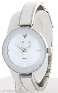 Anne Klein Women's Silver-tone Bangle Bracelet White Enamel Watch AK/1655WTSV - Picture 1 of 2
