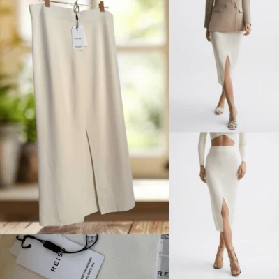 FALDA MIDI COORD TEJIDA REISS ERIN NUEVA CON ETIQUETAS Hendidura Talla L Grande Foto 1 de 4