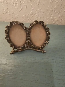 Vintage Very Ornate GoldTone Metal Double Picture Frame/Wedding Frame-Excellent - Picture 1 of 7