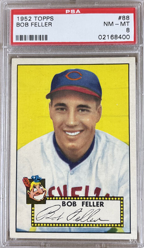 Bob Feller 1952 Topps Baseball Card Vintage Card #88 Graded a PSA 8 NM-MT