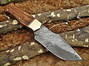 8" Full Tang Damascus Steel clip point blade skinning Knife W/Leather sheath - Picture 1 of 9