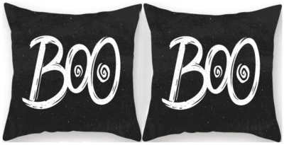 2 capas de travesseiro Accent Throw preto branco BOO fantasma Halloween estojo de almofada - Imagem 1 de 3