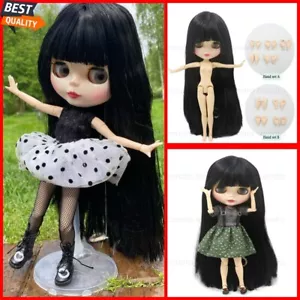 12in Blythe Doll Nude Fashion Joint Body White Skin Black Hair Bang Glossy Face - Picture 1 of 21