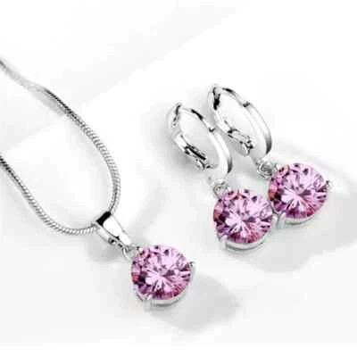 2Ct Round Simulated Sapphire Solitaire Fancy Jewelry Set 14K White Gold Plated - Image 1 of 4
