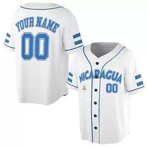 Personalized Name Number Nicaragua Flag Coat of Arms Baseball Jersey S-5XL - Picture 1 of 7