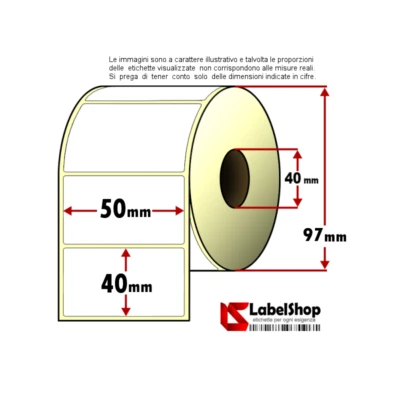Rotolo da 1000 etichette adesive mm 50x40 Carta Vellum 1 pista anima 40 - Immagine 1 di 2