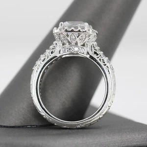 2.5CT Cushion Moissanite 925 Silver Women Halo Wedding Engagement Ring In White - Picture 1 of 10