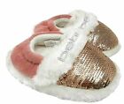 Girls New Slippers Kids Childrens Sparkly Fluffy Pink Gold Mules Sizes 5-10