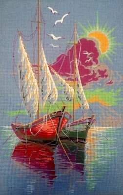 Needlepoint tapestry painted canvas C800 Boats (24"x32") GobelinL - Image 1 of 2