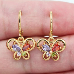 18K Yellow Gold Filled Women Multicolour Mystic Topaz Butterfly Dangle Earrings - Picture 1 of 1