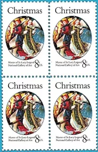 1972 CHRISTMAS ANGELS Block 4 x 8¢ Stamps: Music, #1471 Master of St Lucy Legend - Picture 1 of 3