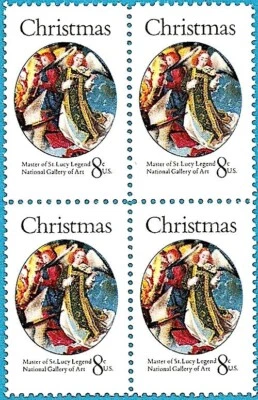 1972 CHRISTMAS ANGELS Block 4 x 8¢ Stamps: Music, #1471 Master of St Lucy Legend - Image 1 of 3