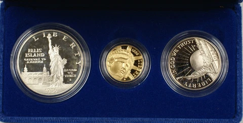 1986 US Mint Liberty Commemorative 3 Coin Silver & Gold Proof Set as Issued AMT Cover