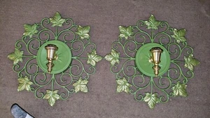 Juego de 2 apliques de pared MCM vintage 1959 plástico crema con hojas doradas Evanston, IL - Imagen 1 de 6