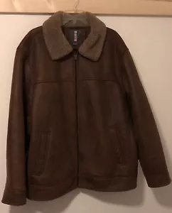 Men's Bomber Style Jacket, Faux Sherpa Lined Brown Coat XXL - Picture 1 of 11