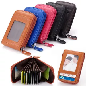 Men Women RFID Blocking Leather Wallet ID Credit Card Holder Zipper Pocket Purse - Picture 1 of 11