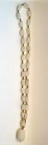 Vintage Egyptian hand carved soap stone scarab beetle necklace white & gold 32cm - Picture 1 of 4