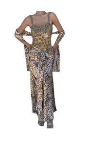 Vestido Y2K Vintage Aspeed EE. UU. Estampado Leopardo Acento Turquesa Cuentas Línea A Talla L - Imagen 1 de 18