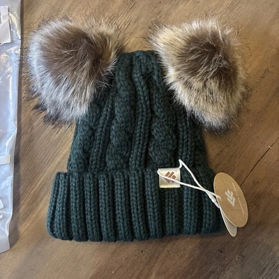 Creekstone Bobble Hat Satin Lined Beanie Hats Faux Fur Double Pom Pom Ears
