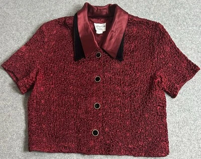 Vintage Jeffrey & Dara Evenings Womens Sz.14 Red Satin Blouse Velvet Buttons - Image 1 of 4