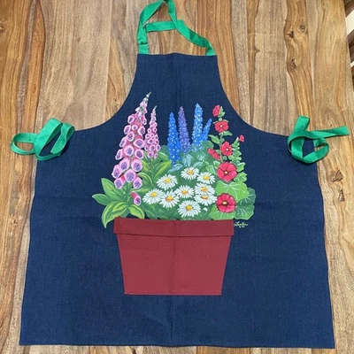 Liz Lauter Designs Apron Cotton Floral Pot Foxglove Daisies Garden Apron 1995 - Image 1 of 4