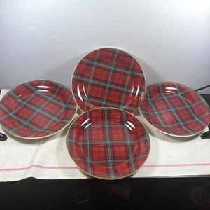 4 Williams Sonoma Tartan rot kariert Weihnachten 8,5" Salatteller Dessert Goldrand - Bild 1 von 13