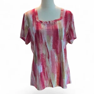 Maglione donna JM Collection L astratto in rilievo floreale rosa e bianco - Foto 1 di 11